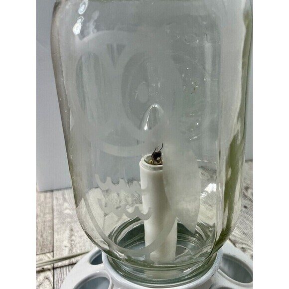 Repurposed Mason Jar Bird Feeder Lamp With Etched Owl Modern Farmhouse - Picture 7 of 15
